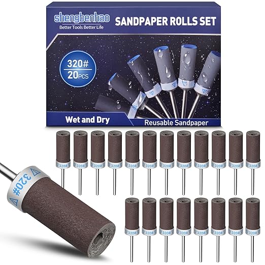 20Pcs 320 Grit Sanding Drums Sandpaper Sticks Set for Dremel Rotary Tool with 1/8" Shank, Sanding Bits Kit Rotary Tool Accessories for Metal Rust Removal/Stone Grinding/Jade Polishing (320 Grit)