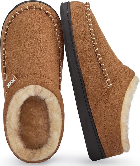 ATHMILE Mens House Shoes Fuzzy Warm Moccasin Memory Foam House Slippers for Men Cozy Winter Mens Slippers for Home Bedroom Indoor Outdoor
