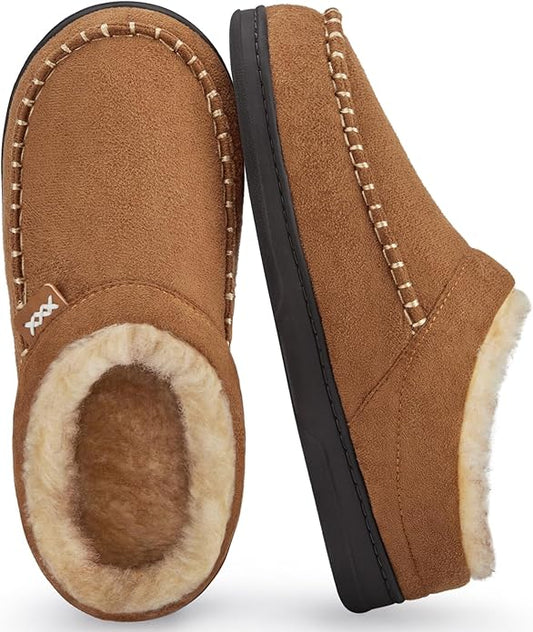 ATHMILE Mens House Shoes Fuzzy Warm Moccasin Memory Foam House Slippers for Men Cozy Winter Mens Slippers for Home Bedroom Indoor Outdoor