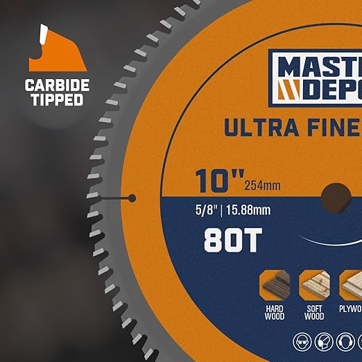 10 Inch 80T Ultra-Fine Finish Saw Blades for Miter Saws and Table Saws, Carbide-Tipped ATB, 5/8" Arbor, Thin Kerf, Smooth Crosscuts in Plywood, Hardwood, Trim & Finish Work （2-Pack）