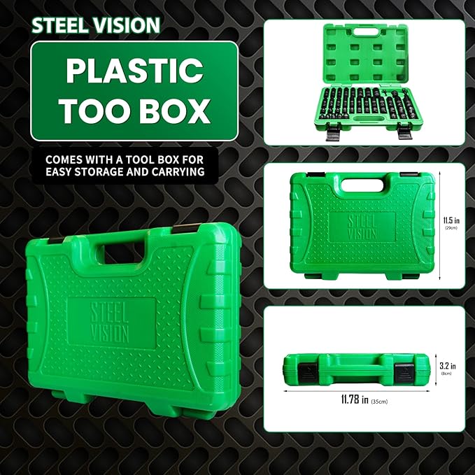 43?멠c 3/8??Impact Socket Set ??SAE & Metric (5/16??/4?? 8??9?칖m), 6?멠oint Deep & Shallow Sockets, Chrome?멝oly Steel, Includes Adapter, Extension, Universal Joint ??Black Phosphate, Laser?멐tched