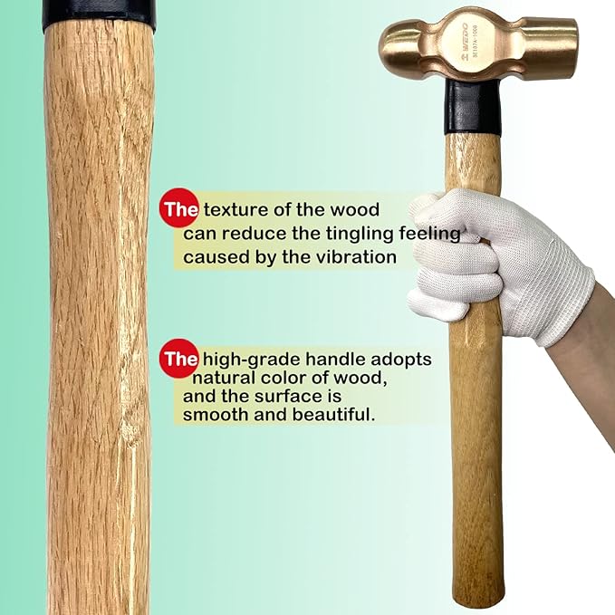 WEDO Ball Pein Hammer,12oz Non-Sparking Ball Peen Hammer,Beryllium Copper,Wooden Handle,Length 300mm,Die-forged Hammer Head 340g,Non-Magnetic,Corrosion Resistant Drilling Hammer