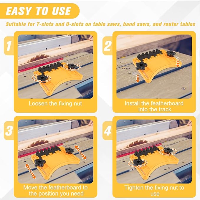 Featherboards for Table Saw, Featherboard Table Saw Safety Accessories to Reduce Kickback for Woodworking, Upgrade EVA Table Saw Featherboard for Table Saw, Band Saws and Router Tables