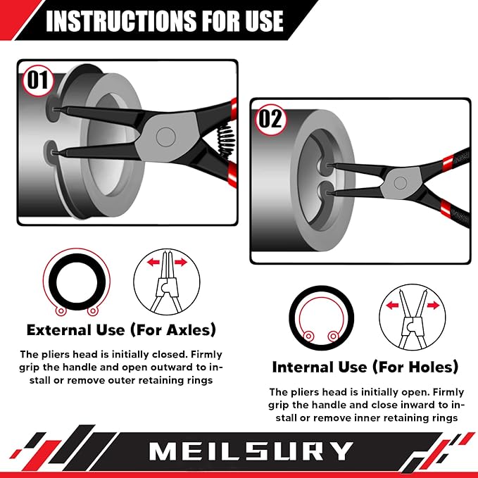 4-Piece Snap Ring Pliers Set ??Heavy-Duty 7-Inch Internal/External Circlip Pliers Kit with Storage Pouch for Retaining Ring Removal