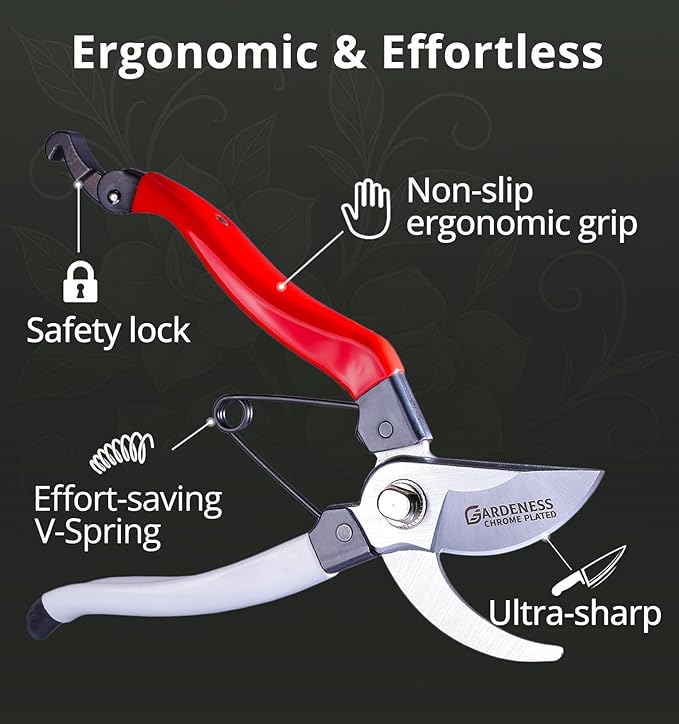 Gardeness Japanese Pruning Shears, Professional Bypass Heavy Duty Garden Pruner Secateurs ??Lightweight Easy Grip Hand Pruners Branch Clippers for Gardening, Trimming, Harvesting. Made in Taiwan