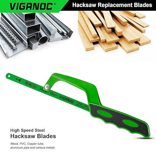 10" (250mm) Hacksaw Replacement Blades, Bi-Metal High Speed Steel Hack Saw Blades - 24TPI HSS Saw Blades, 10 Pack