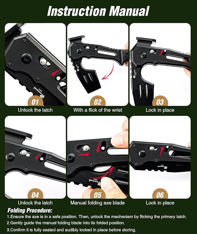 HX OUTDOORS Folding Tactical Axe and 19 in 1 Multi Tool Survival Combo – DC53 Steel Blade Stainless Steel Multitool for Camping Outdoor Emergency