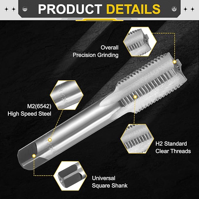 uxcell Hand Plug Tap M20 x 2 H2 Metric Thread Plug Style Taps Straight Flute Screw Tapping Threading Tool High Speed Steel HSS6542