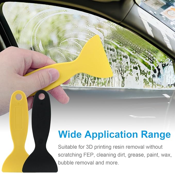 10 Pcs Plastic Spatula Paint Scrapers, Plastic Scraper Putty Knife, Air Bubble Remover Sticker Installation Tool for 3D Printing(Black,Yellow）