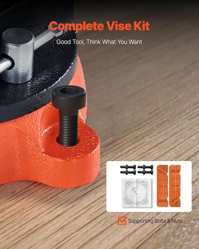 VEVOR Bench Vise, 8" Jaw Width, 8" Max Jaw Opening Multipurpose Vise with 360째 Swivel Locking Base, 3.7" Throat Depth, Heavy Duty Ductile Iron Workbench Vise, Two-Way Jaws for Clamping Round Pipes