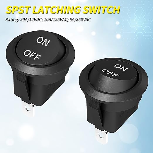 Joinfworld 10Pcs Round Rocker Switch 12V ON Off Switch 12 Volt DC Circle Toggle Switch 2 Pin SPST 6A/250V 10A/125V AC 20MM Small Rocker Switch with Wires for Auto Car Marine Boat - UL Listed