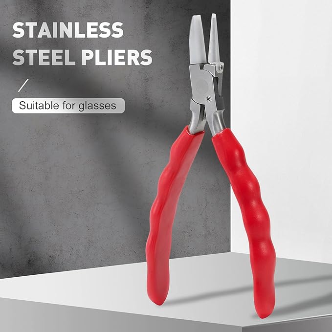 Bolgrona Stainless Steel Adjusting Eyeglasses Leg Tightness Half Round Plier Eyeglass Arms Frame Plier Glasses Repair Parts Tool (Red)