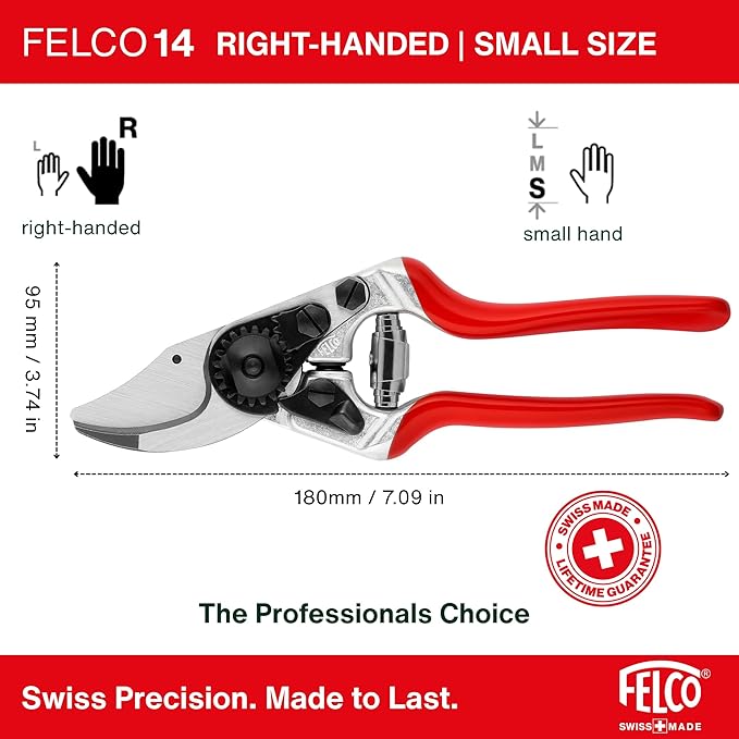 Felco F 14 Pruning Shears ??7.1" Garden Clippers for Small Hands with Bypass & Anvil Blades | Hand Pruners for Gardening | Garden Tool Cutter with Forged Alloy Steel Build, Lightweight Swiss Design