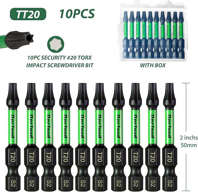 T20 Impact Screwdriver Bit Set, 10 Pieces 2?쒾2 Steel Magnetic #20 Torx Tips Power Driver Bit Set with Organizer Case