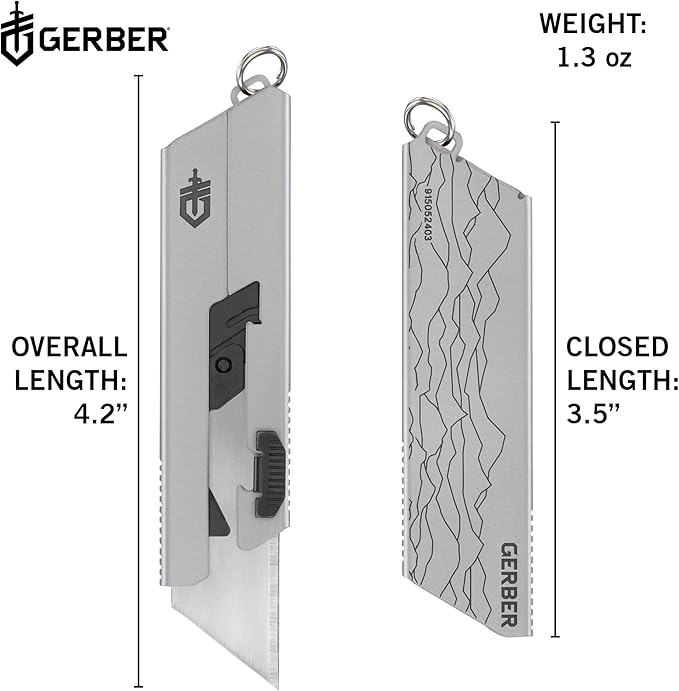 Gerber Gear EAB Utility Knife, Clips to Pocket or Keychain with Replaceable Razor Blade for Everyday Carry, EDC Gear with Box Cutter Retractable, Mini Silver
