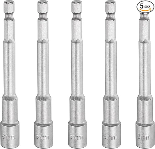 HARFINGTON 5pcs Nut Driver Drill Bit 8mm Metric Socket 1/4" Hex Shank 3.94" (100mm) Long Magnetic 6-Point Sockets Quick Change CR-V Steel Bolt Setters for Power Drill Drivers