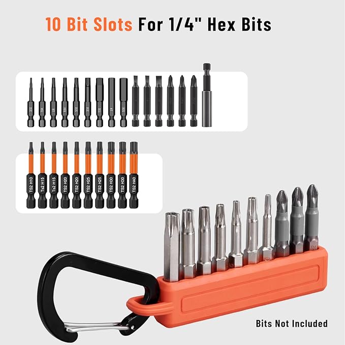 Katerk 3PCS Hex Bit Holder, 10 Holes Screwdriver Bit Holder Storage Organizer with Carabiner