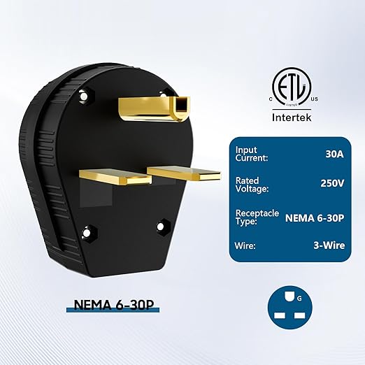 NEMA 6-30P Straight Blade Angle Plug, AC Dryer Replacement Male Angle Plug,3-Prong Grounding Heavy Duty Universal Power Male Connector for Dryers and Ranges,30 Amp,250Volt -with 1 Screwdriver