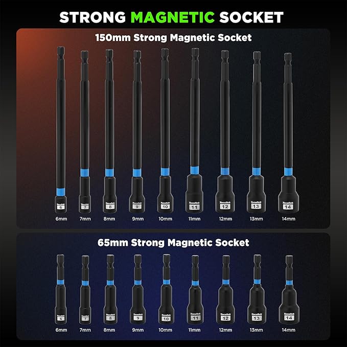 52PCS 1/4" Drive Impact Socket Set & Magnetic Nut Driver Set, Deep & Shallow Socket Metric(4-15mm), Metric Nut Driver Set(6-14mm) for 1/4" Quick-Change Hex Shank