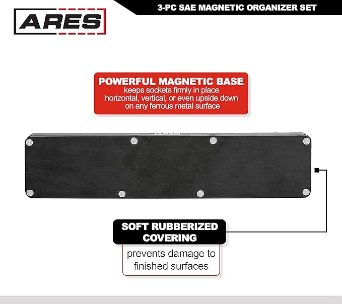 ARES 60037-3-Piece SAE Magnetic Socket Organizers Set - GREEN - Includes 1/4 in, 3/8 in, 1/2 in Socket Holders - Holds 68 Standard (Shallow) and Deep Sockets - Also Available in RED