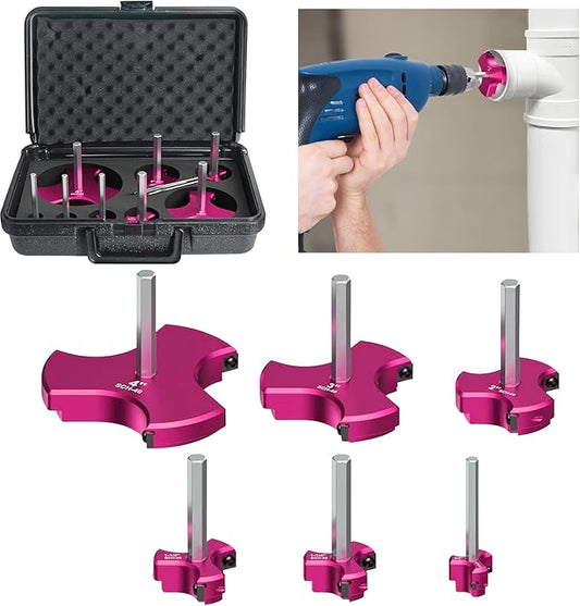 6Pcs Triple Blade PVC Pipe Reamer Kit 3 Blades Pipe Fitting Saver Tool for Plumbing with Triple Blade & 1/4-Inch Hex Shaft for PVC SCH40 ABS CPVC (3/4", 1", 1-1/2", 2", 3", 4") Plastic Fitting Reamer