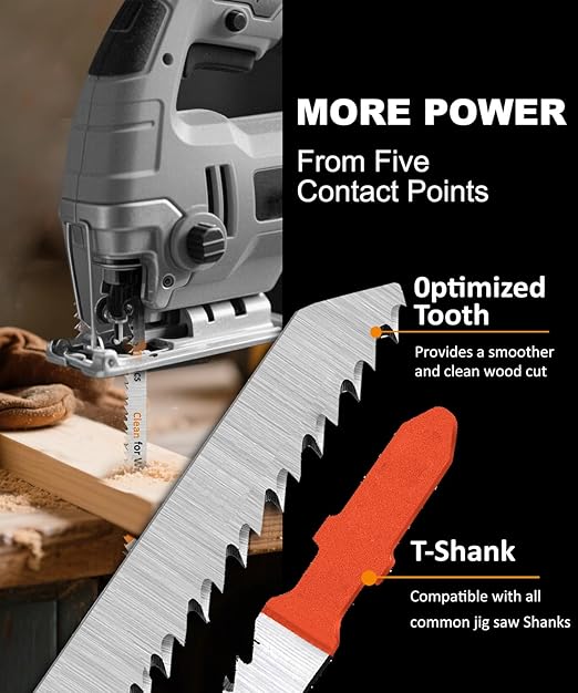 50PCS T Shank Jigsaw Blades Set - BGTEC HCS/HSS Jig Saw Blades for Wood, Plastic and Metal Cutting(T118A,T118B,T101AO,T101B,T101BR,T144D)