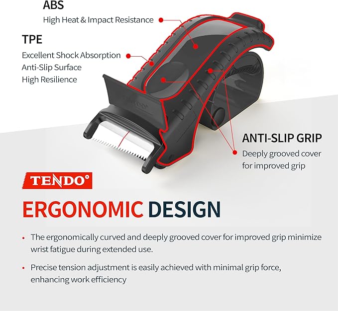 Heavy Duty Shipping Tape Dispenser: TENDO째 Premium Line ??Reusable, Replaceable, Eco-Friendly 2?쇺?Master Piece Dispenser for Pros with Patented 10째 Sloped Chromium Blades - P-2200 (4th Gen.)_Black