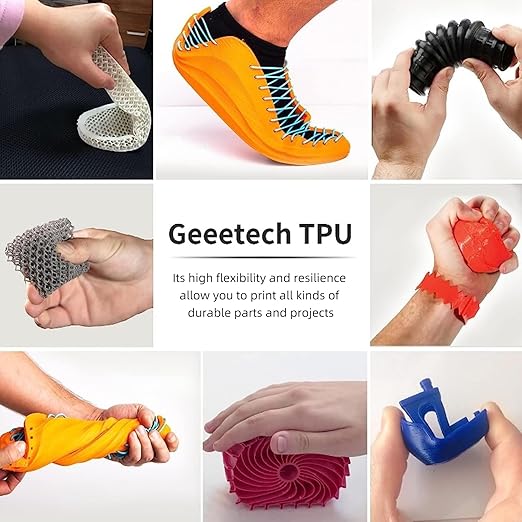 Geeetech TPU Filament 1.75mm, Shore 95A Flexible 3D Printer Filament with High Elasticity, 1KG (2.2lbs) Spool, Dimensional Accuracy 짹0.03mm, Fits Most FDM Printers (Clear Silver)