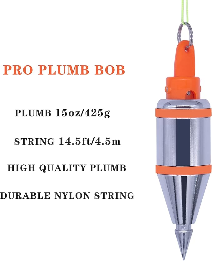 Plumb Bobs Magnetic - 15 oz(425g) Plumb Rite With 14.5 ft(4.5m) String,Sharpener,2 Pencils,Carrying Case,Line Reel Used in Construction Can Automatically Stretch the Line,Quickly Stabilize the Plumbob