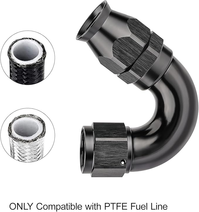 EVIL ENERGY 8AN 150 Degree PTFE One Piece Full Flow End Hose Fitting Aluminum Black