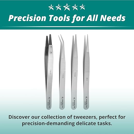Excelta 116-SA Precision SMD Tweezers, 4.25 Inch, Straight Tip with 0.04" Groove, Conductive Anti-Magnetic Neverust Stainless Steel, Serrated Handles for Small Parts Handling, Made in Switzerland