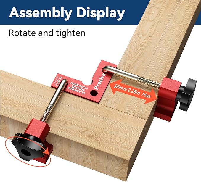Preciva 90 Degree Mini Positioning Squares 2 Sets (2.32''x 2.32''), Aluminum Alloy Right Angle Clamps Fixing Clamp, Carpenter Corner Clamping Square Tool for Picture Frame Box Cabinets Drawers (Red)