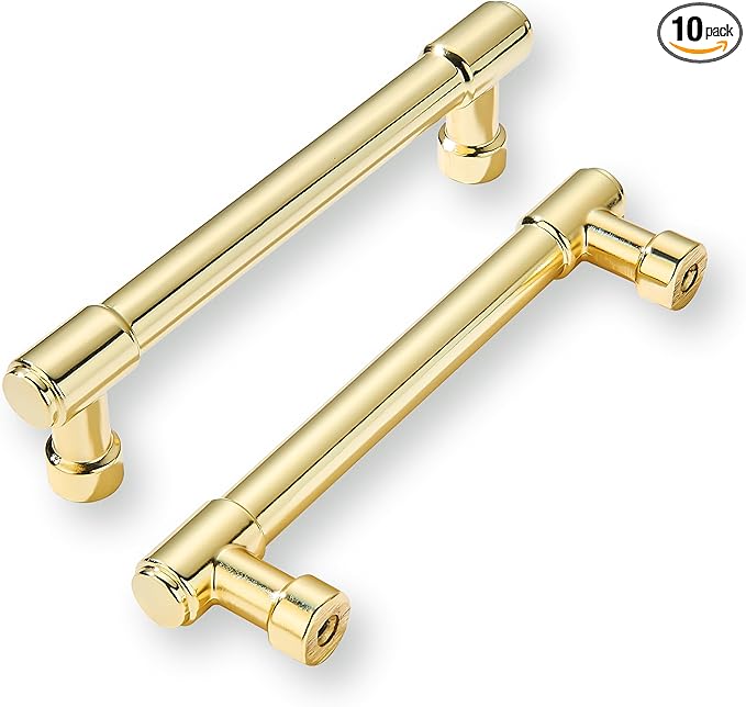 khtumeware 10-Pack 4inch Hole Center Polished Brass Cabinet Pulls Heavy Duty Solid Unlacquered Brass Cabinet Handles cabinets Kitchens Handles
