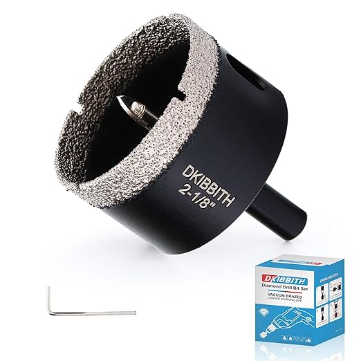 DKIBBITH 2-1/8" Diamond Hole-Saw Bits with Pilot Drill Bit - 2-1/8" Diamond Tipped Tile Hole Saws with Guiding Bit for Porcelain Tile Ceramic Pottery Granite Stone Glass Bottles 55mm.