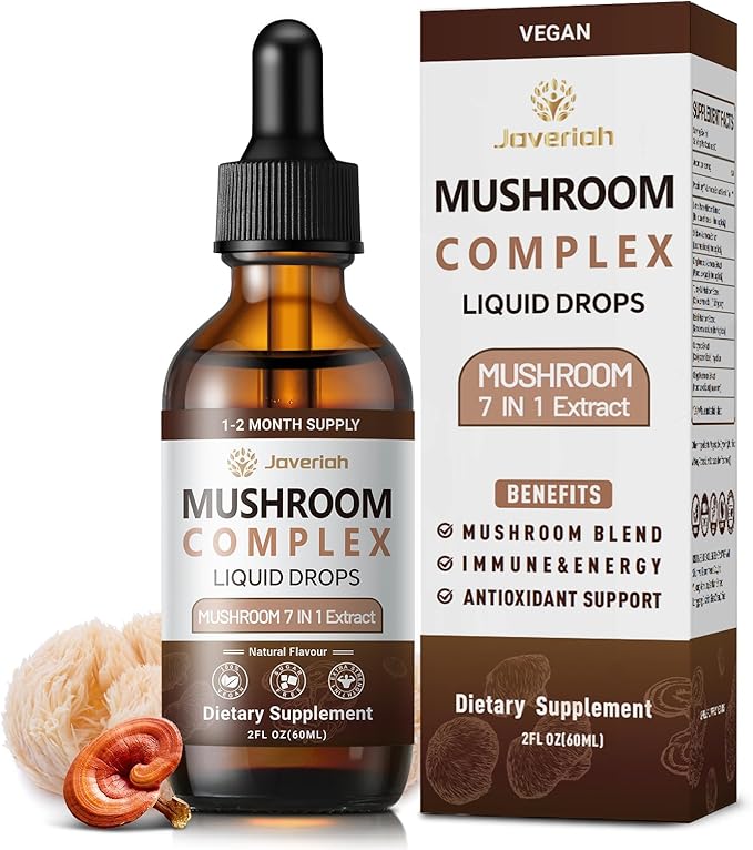 Mushroom Complex Liquid Drops Supplement with Lion's Mane, Shiitake, King Trumpet, Turkey Tail, Reishi, Cordyceps & Chaga,7 in 1 Mushrooms Complex Blend Tincture 4 fl oz 2 Pack