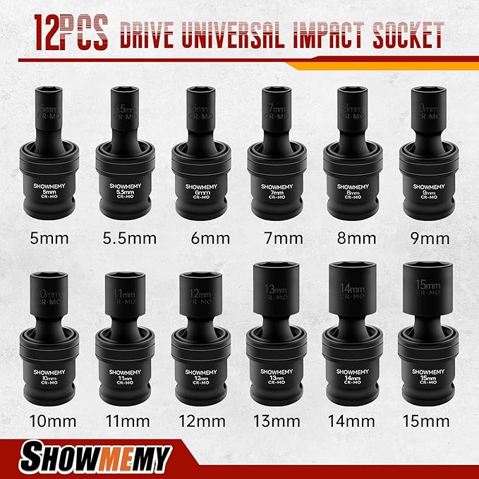 Drive Impact Universal Joint Socket Set, 6 Points, Shallow Swivel Socket Set, Cr-Mo Steel. Heavy Duty Storage Case (Metric 1/4", Metric 1/4")