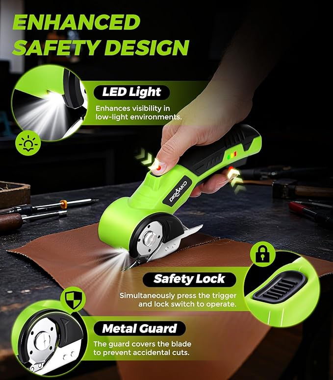 Cardboard Cutter - Rechargeable Cordless Electric Scissors, 4V Duty Electric Box Cutter for Cardboard, Safety Lock & LED Light, Powerful Cutting for Carton Carpet Plastic Fabric Leather