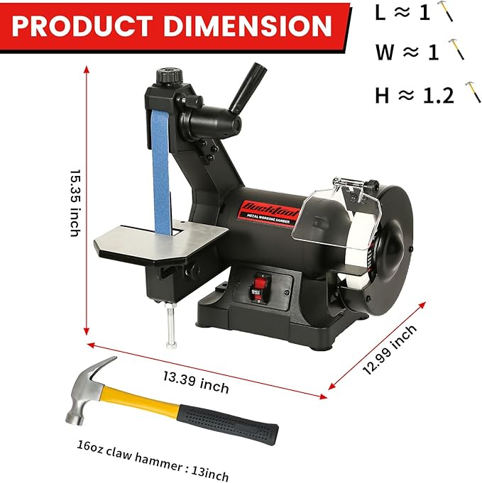 Bucktool Low Speed Bench Belt Grinder Combo, 2.1A 1x30 inch Belt & 6 inch Grinder, 1/3 HP Low Speed Bench Belt Disc Sander Combo for Knife Making, Sharpening, Woodworking, Metalworking
