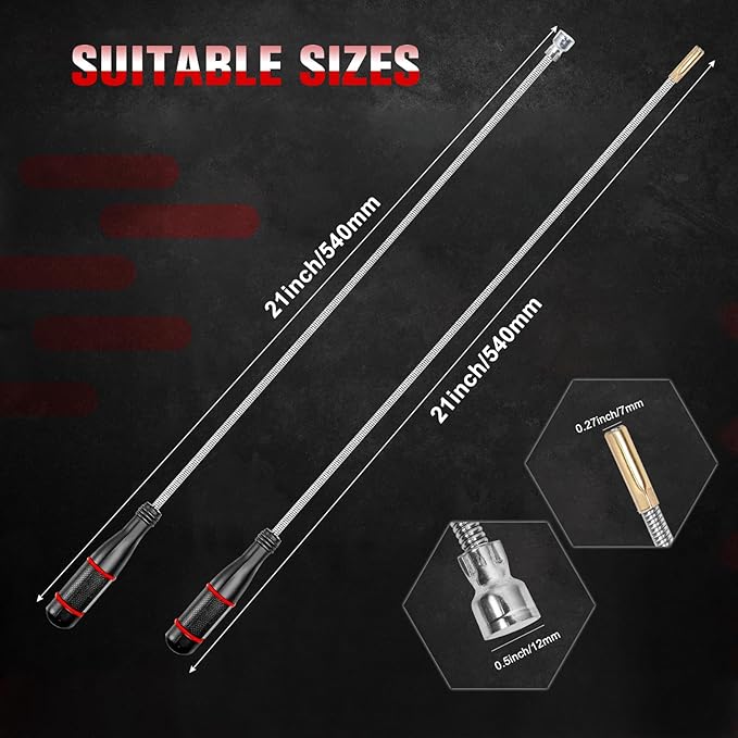 Flexible Magnetic Pickup Tool, 2pcs Powerful Magnetic Sweeper Pickup Tool, 21"Long Flexible Bendable Magnetic Pickup Tool for Hard to Reach Car Keys Bolts Nuts Usb Screws
