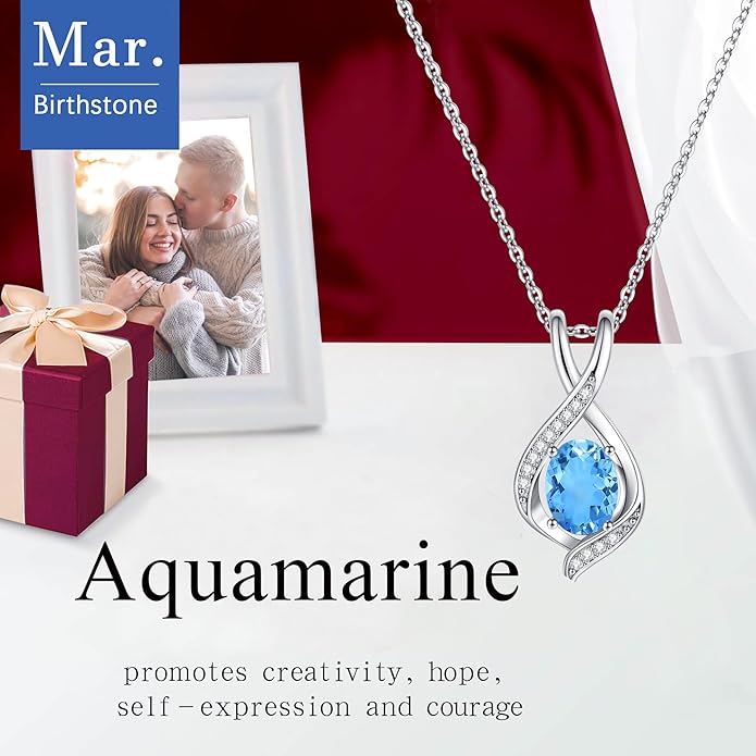 SMILEST Oval Sparkle Birthstone Pendant Necklace, 925 Sterling Silver Gemstone Pendant Anniversary Birthday Gifts for Women Wife Girlfriend Mom Grandma Birthstone Necklace for Women Jewelry Gifts