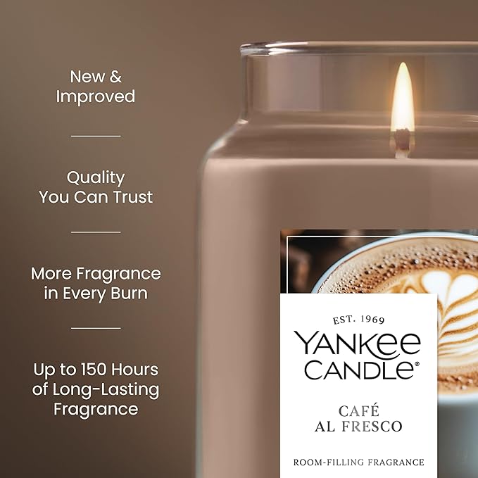 Yankee Candle Caf챕 Al Fresco, Scented Candle, 22oz Large Jar with up to 150 Hour Burn Time, Giftable