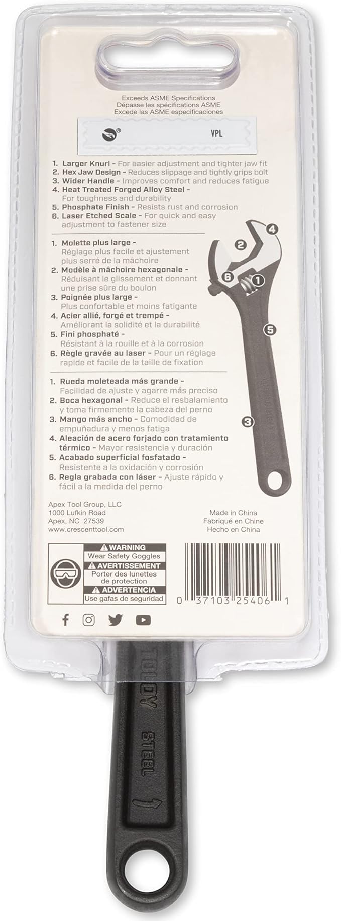 Crescent 6" Adjustable Black Oxide Wrench - Carded - AT26VS