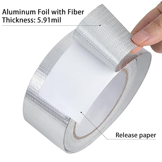 Aluminum Foil Tape - 2 Inch X 66 Feet, 5.91 Mil Thick Fiberglass Reinforced High Temperature Heat Shield Tape for HVAC, Hose and Auto Use