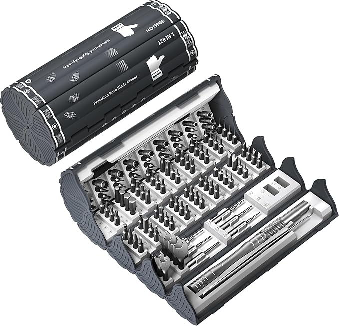 128 in 1 Precision Screwdriver Set, Professional Magnetic Repair Tool Kit with 122 Bits for Computer, PC, iPhone, Laptop, Game Console, Watch, Xbox, PS5, MacBook, Ring Doorbell