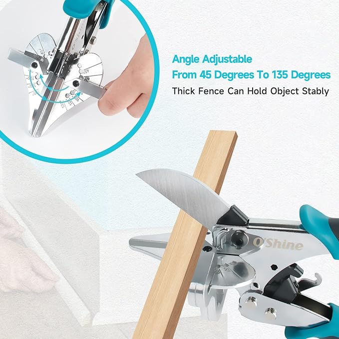 O?셎hine Ratchet Miter Shears Expert for Angular Cutting Molding Crafting Wood, Quarter Round Cutting Tool, 45-135 Degree Multi Angle PVC Miter Shear Trim Cutter Hand Tool, w/Extra Four Anvils & Blade