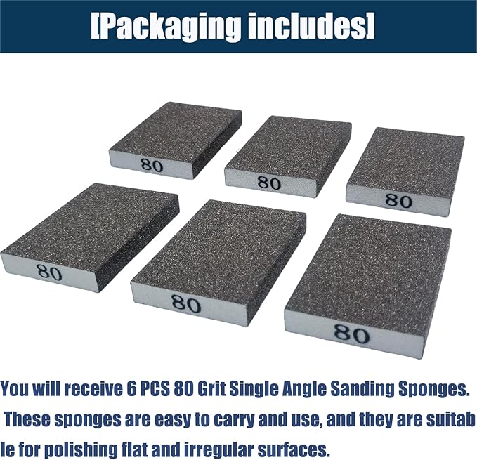6 PCS 80 Grit Hand Sanding Blocks Set - Medium Sander Sponge, Wet and Dry Dual-use Sanding Sponges, Washable and Reusable, Ideal for Wood Metal Wall Polish