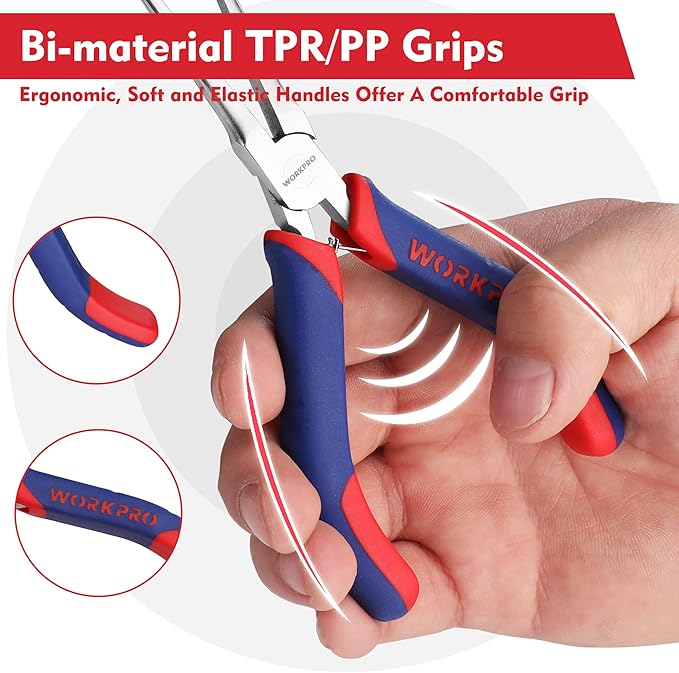 WORKPRO 2-Piece 6" Mini Needle Nose Pliers Set(Smooth Jaw), Long Nose Pliers, Bent Nose Pliers with Comfort Grip Handles, Jewelry Plier For Wire Wrapping, Handmade Craft, Jewelry Making Supplies