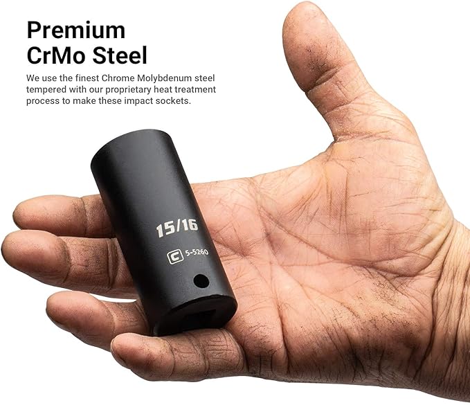 Capri Tools 1/2 in. Drive Shallow and Deep Impact Socket Set, SAE, 9/16 to 1-1/2 in, 28-Piece with Billet Aluminum Socket Rail (CP55000-28SSDR)