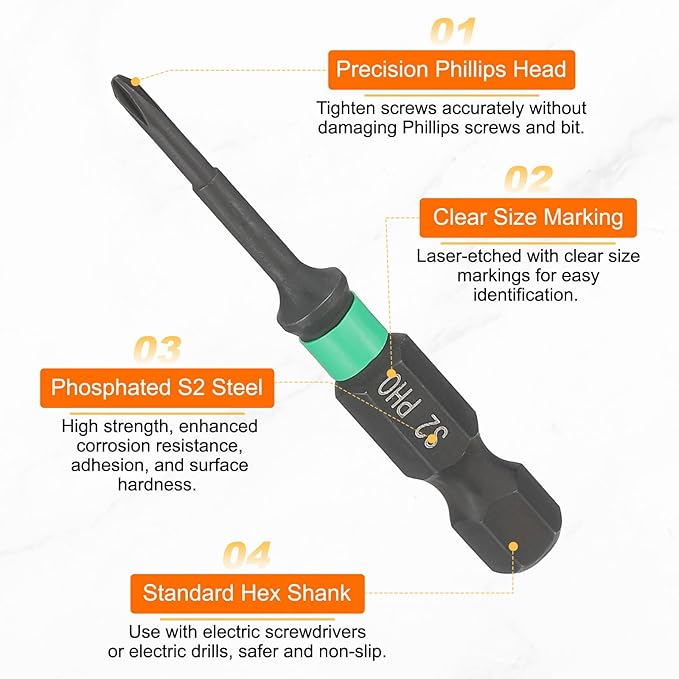 HARFINGTON 5pcs #0 Impact Phillips Screwdriver Bit PH0 1/4" Hex Shank 2" (50mm) Length 0.1" Rod Magnetic Cross Head Drill Bits S2 Steel Industrial Screw Drivers for Impact Power Tools
