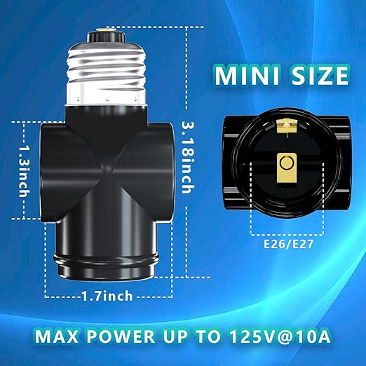 2 Pack, Light Socket to Plug Adapter, Convert E26 Light Socket to 3-Prong Outlet Adapter and Light Bulb Socket (Black)